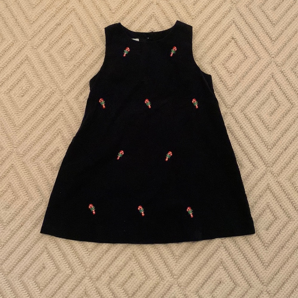 Navy Cord Dress w/Embroidered Candy Canes